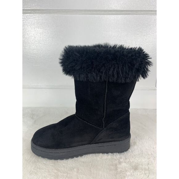 Girls Size 12 SO Sophia Black Faux Fur Boots With Button Detail - Picture 8 of 10
